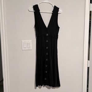 Black V-neck Button Down Midi Dress